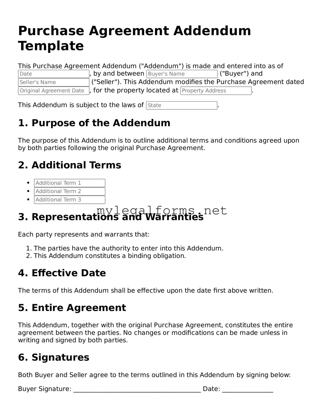 Attorney-Approved Purchase Agreement Addendum Form