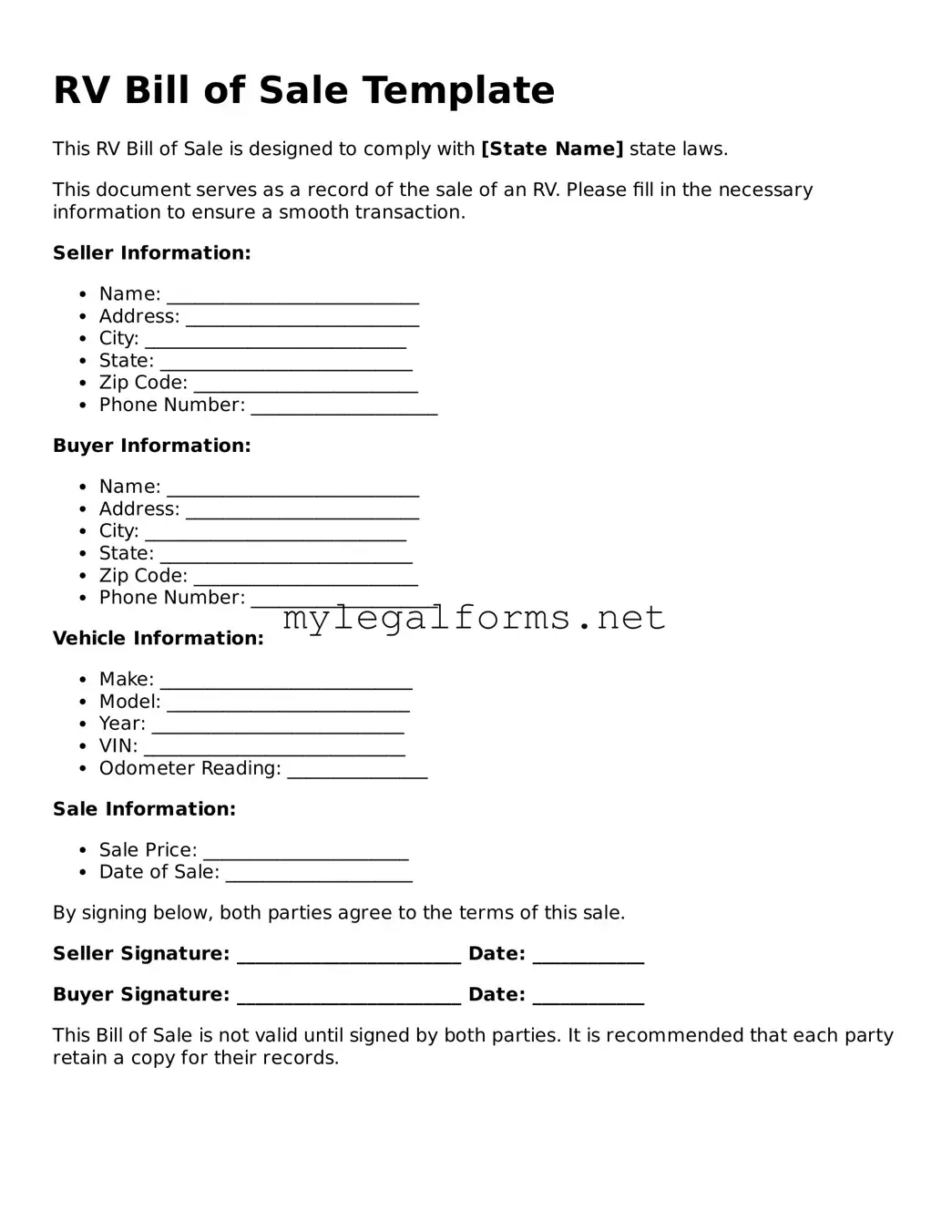 Attorney-Approved RV Bill of Sale Form