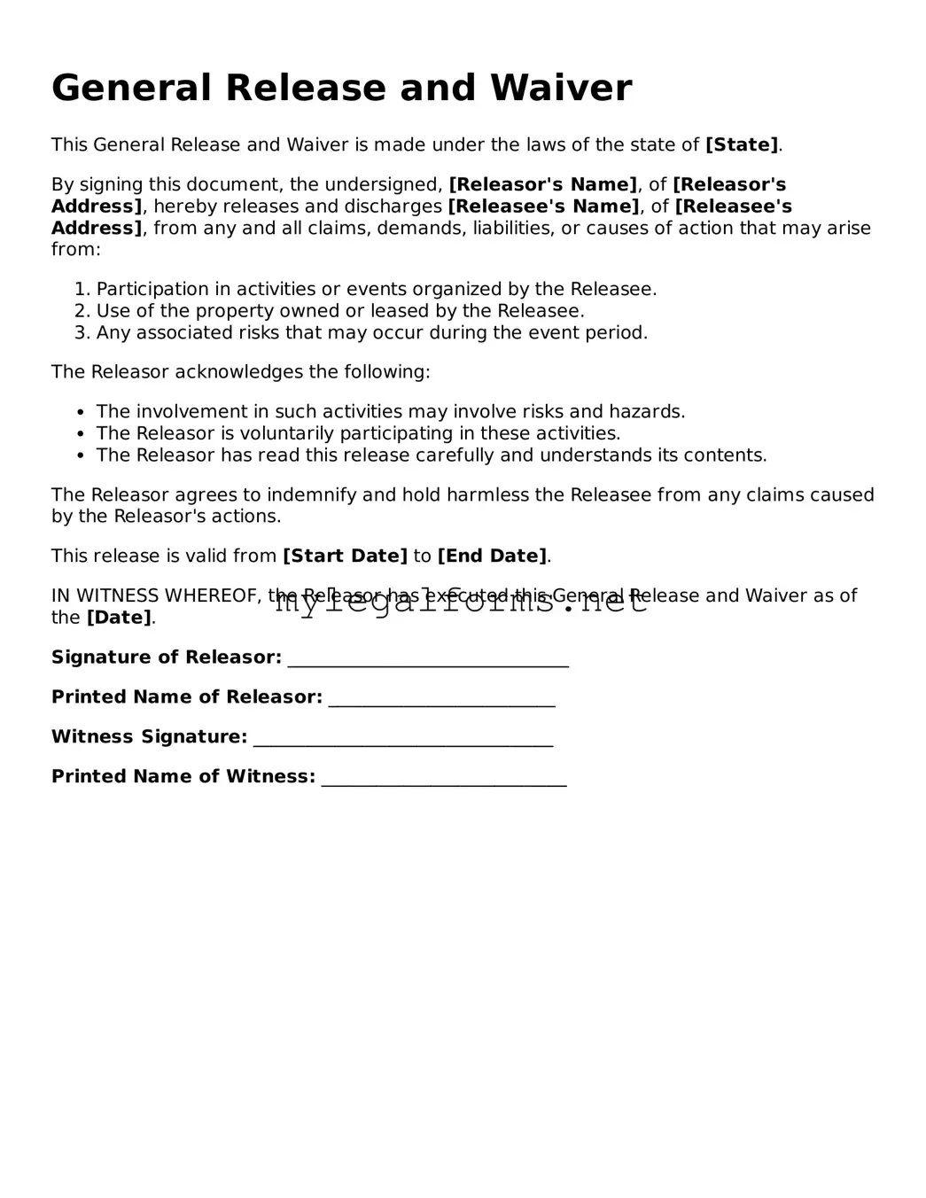 Attorney-Approved General Release and Waiver Form