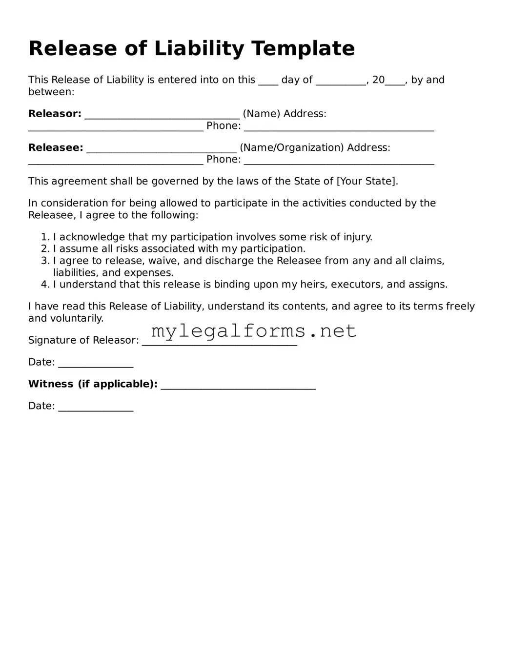 Attorney-Approved Release of Liability Form