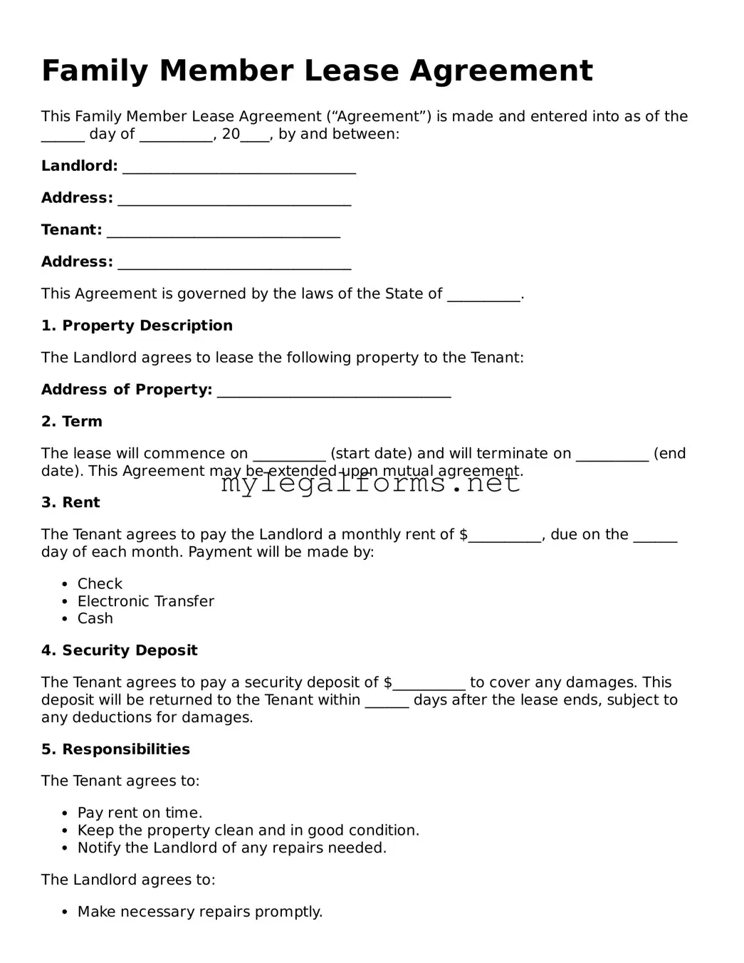 Attorney-Approved Family Member Lease Agreement Form