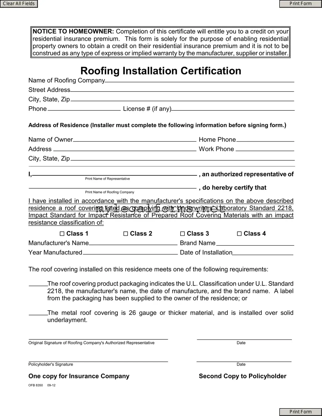 Roofing Certificate Template