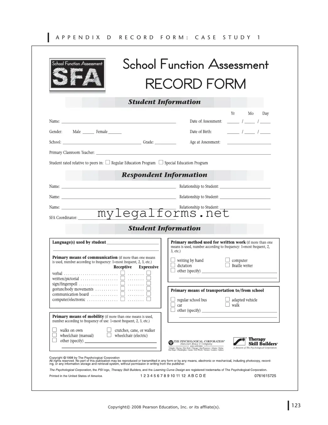 School Function Assessment Template