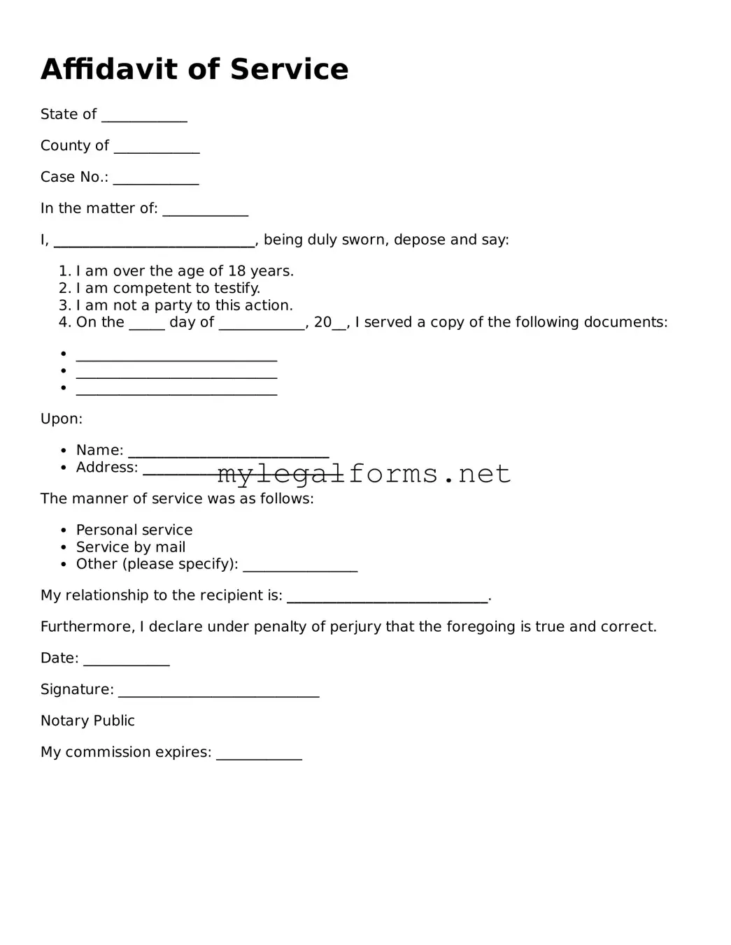 Attorney-Approved Affidavit of Service Form