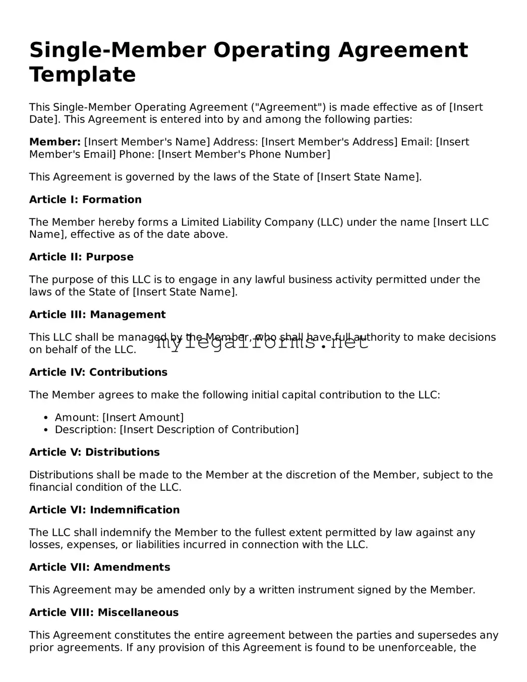 Attorney-Approved Single-Member Operating Agreement Form
