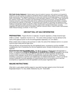 Aircraft Bill of Sale AC 8050-2 Template