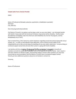 Emotional Support Animal Letter Template