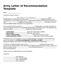 Attorney-Approved Army Letter of Recommendation Form