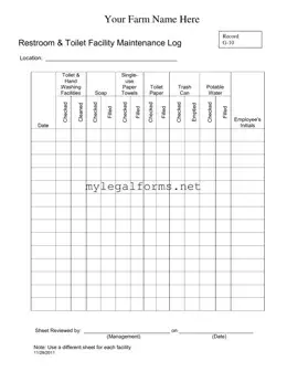 Bathroom Cleaning Log Sheet Template