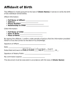 Attorney-Approved Affidavit of Birth Form