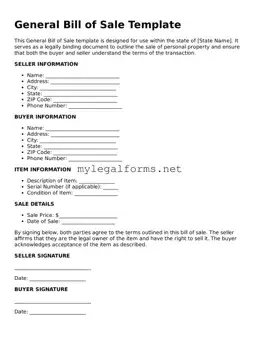 Attorney-Approved General Bill of Sale Form