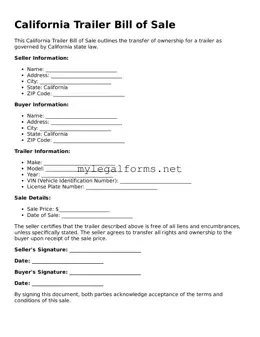 Trailer Bill of Sale Document for California State