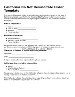 Do Not Resuscitate Order Document for California State
