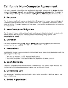 Non-compete Agreement Document for California State