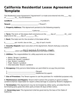 Residential Lease Agreement Document for California State