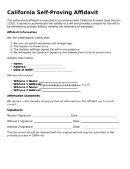 Self-Proving Affidavit Document for California State