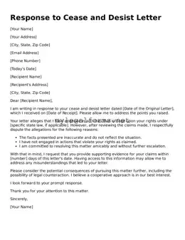 Attorney-Approved Response to a Cease and Desist Letter Form
