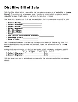Attorney-Approved Dirt Bike Bill of Sale Form