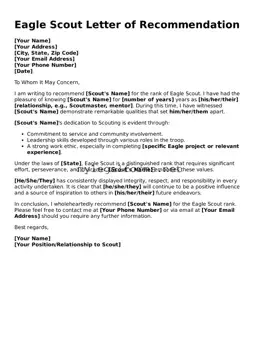 Attorney-Approved Eagle Scout Letter of Recommendation Form