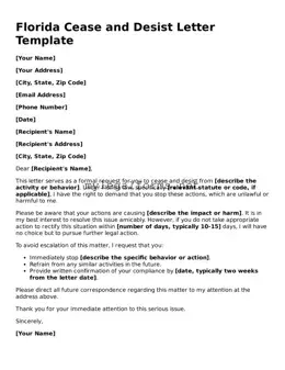 Cease and Desist Letter Document for Florida State