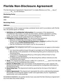Non-disclosure Agreement Document for Florida State