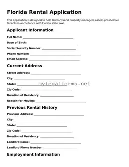 Rental Application Document for Florida State