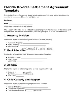 Divorce Settlement Agreement Document for Florida State