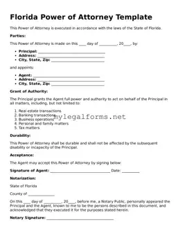 Power of Attorney Document for Florida State