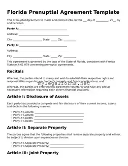 Prenuptial Agreement Document for Florida State