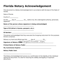 Notary Acknowledgement Document for Florida State