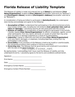 Release of Liability Document for Florida State