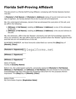 Self-Proving Affidavit Document for Florida State