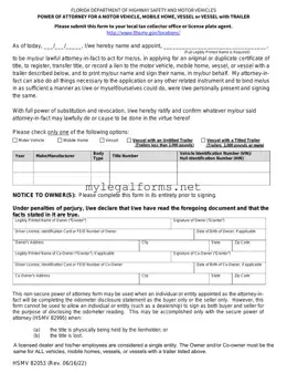 Florida Vehicle POA form 82053 Template
