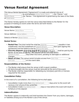 Attorney-Approved Venue Rental Agreement Form