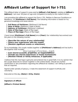 Attorney-Approved Affidavit Letter of Support for I-751 Form
