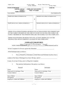 Michigan Complaint Divorce Template