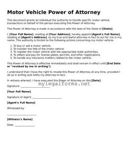 Attorney-Approved Motor Vehicle Power of Attorney Form