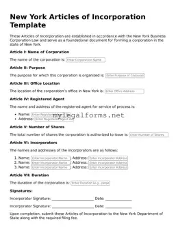 Articles of Incorporation Document for New York State