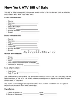 ATV Bill of Sale Document for New York State