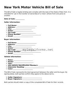 Motor Vehicle Bill of Sale Document for New York State