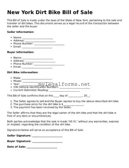 Dirt Bike Bill of Sale Document for New York State