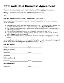 Hold Harmless Agreement Document for New York State
