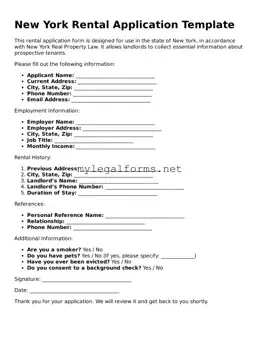 Rental Application Document for New York State