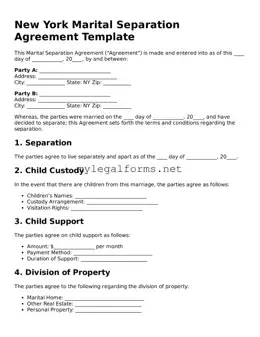 Marital Separation Agreement Document for New York State