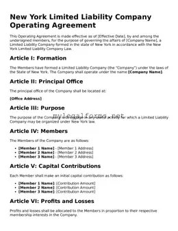 Operating Agreement Document for New York State