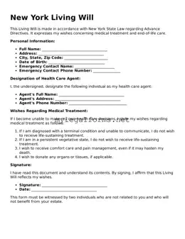 Living Will Document for New York State