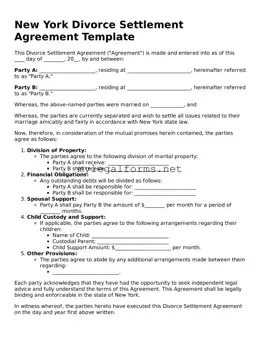 Divorce Settlement Agreement Document for New York State