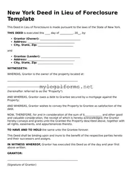 Deed in Lieu of Foreclosure Document for New York State