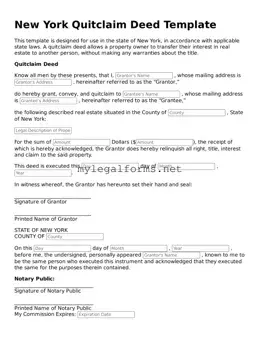 Quitclaim Deed Document for New York State