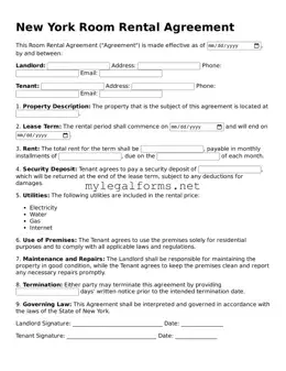 Room Rental Agreement Document for New York State